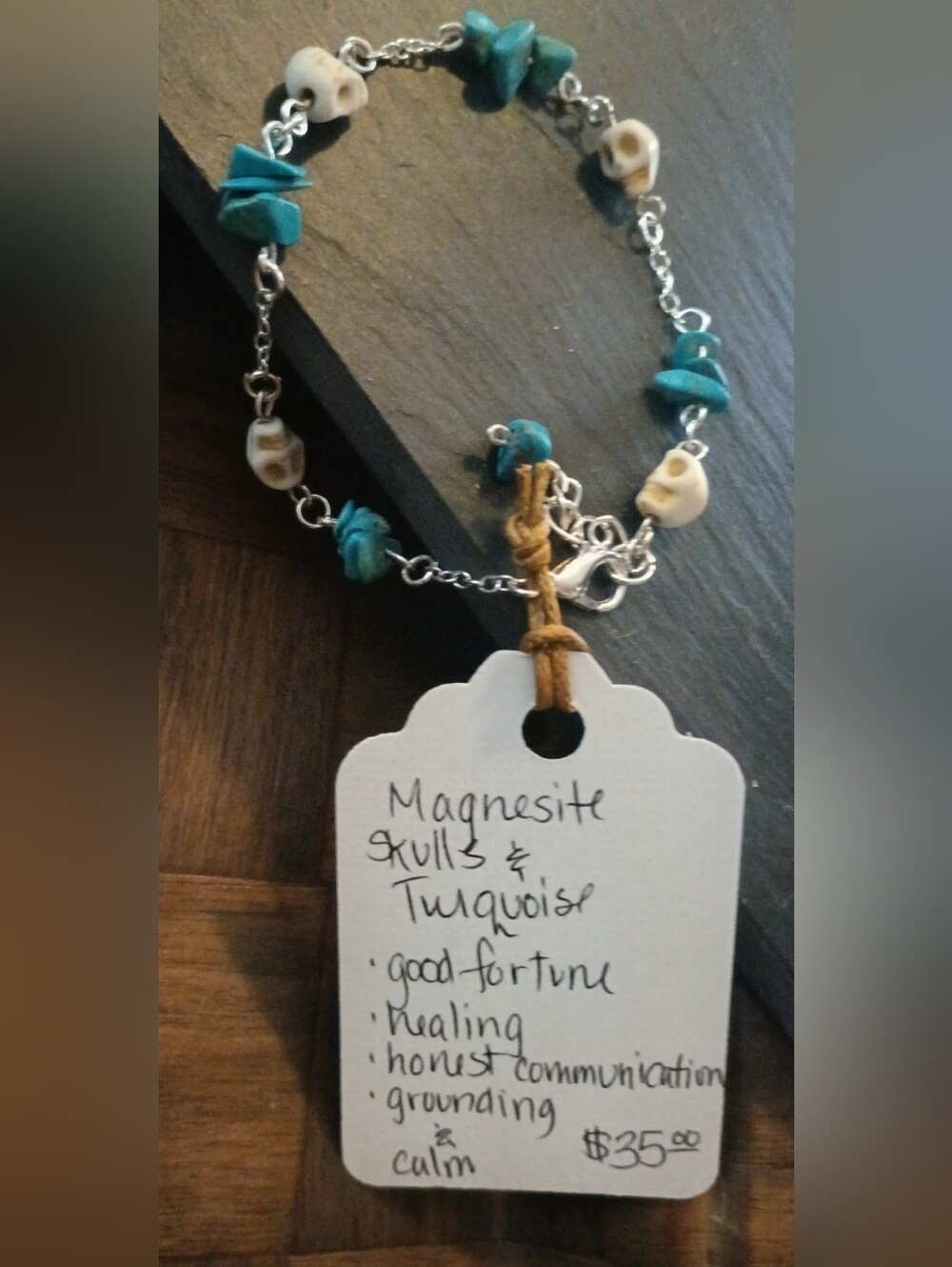 Turquoise Magnesite Skull Bead Necklace